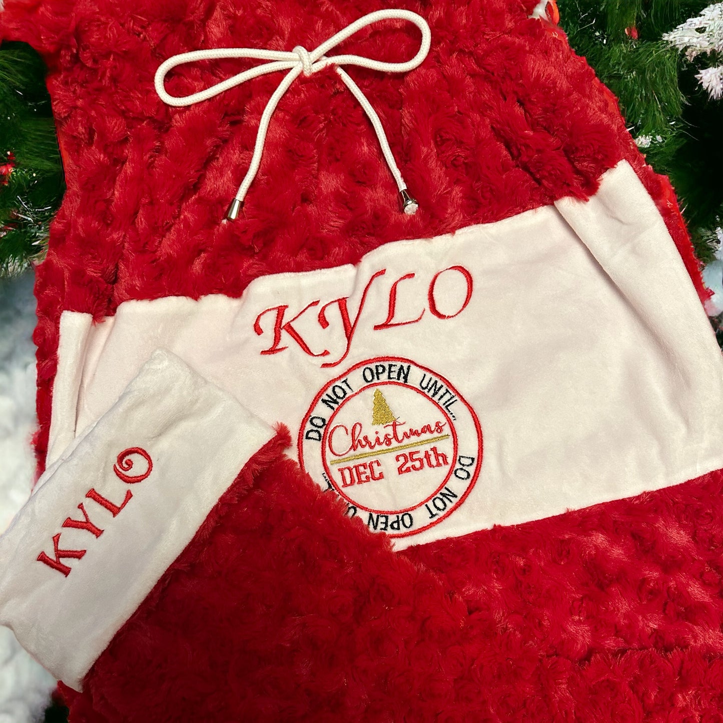 Plush embroidered Santa sacks