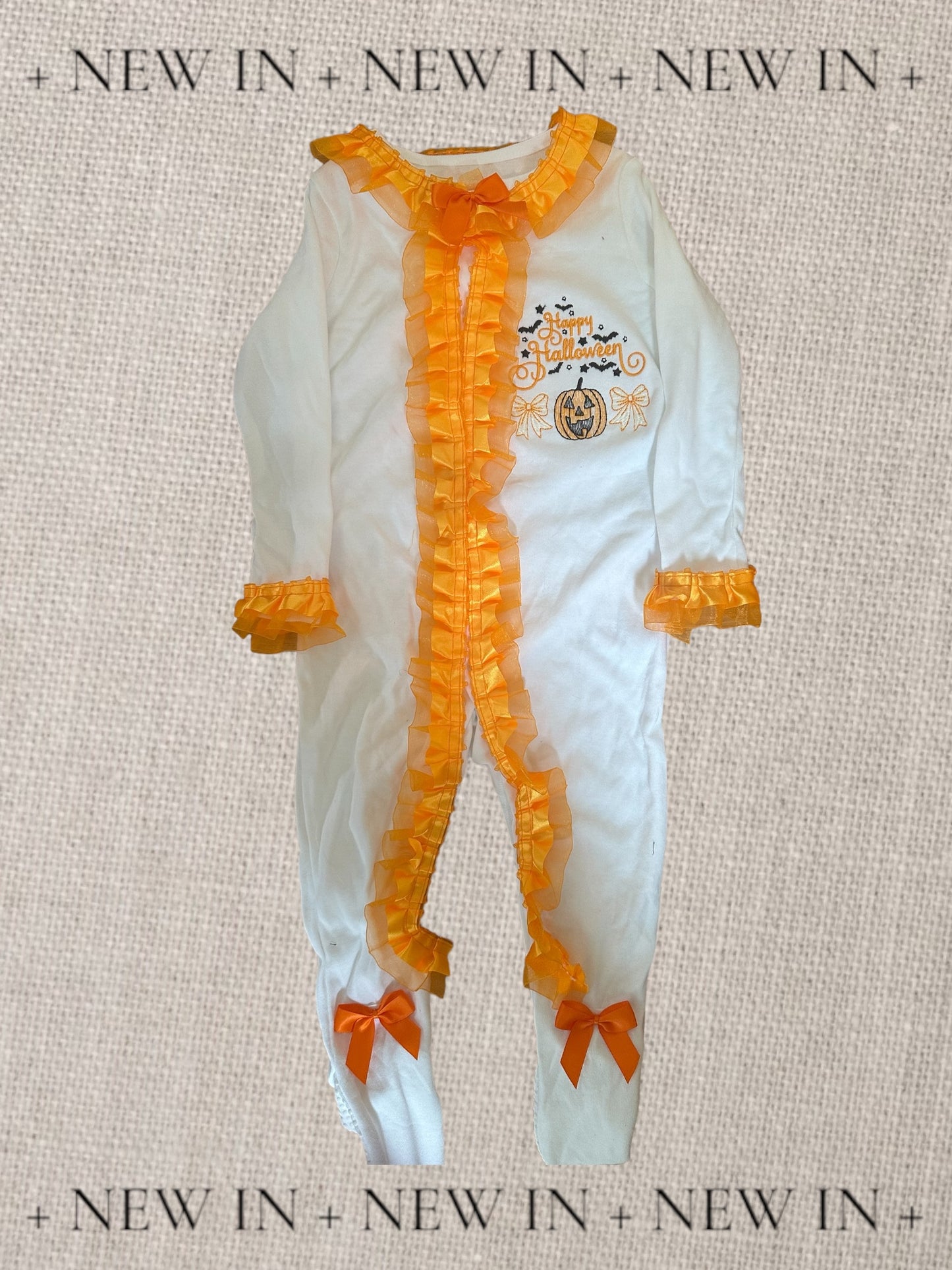 Halloween orange trim baby sleep suit