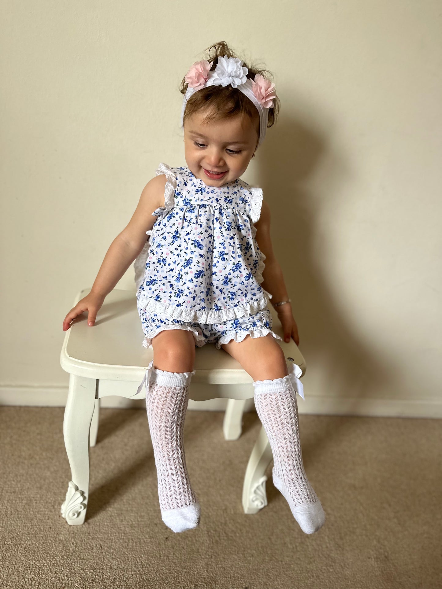 Blue floral pinafore sets